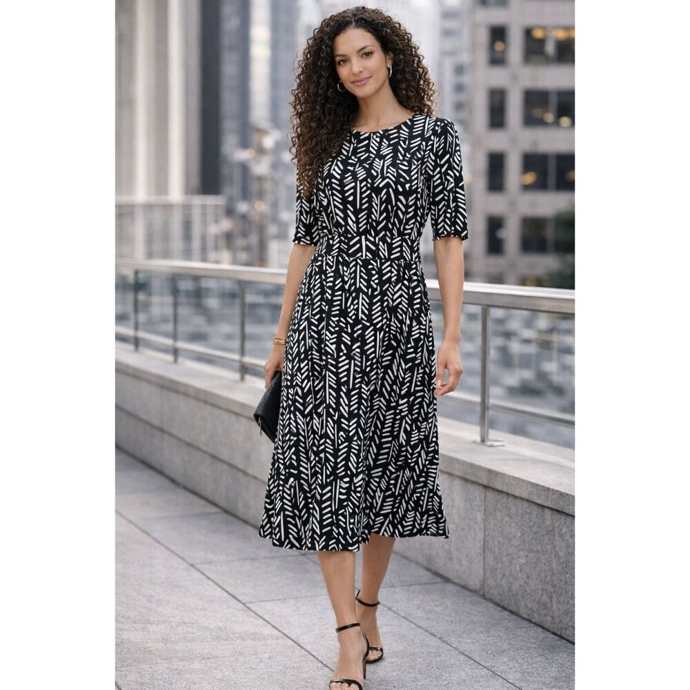 Minimalist CEO London Times Fit & Flare Midi | Workday Chic | 6 | NWT